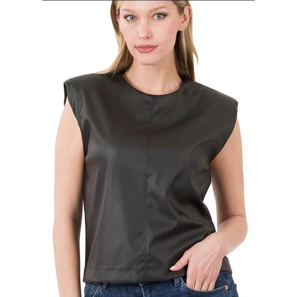 Rock Me Baby Pleather Top- Black